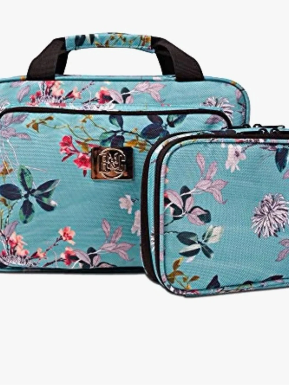 Ben & Carson Floral Teal hanging travel makeup Bag with jewelry bag